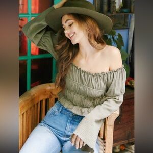 Brand New Peach Love California Ruched Peplum Top